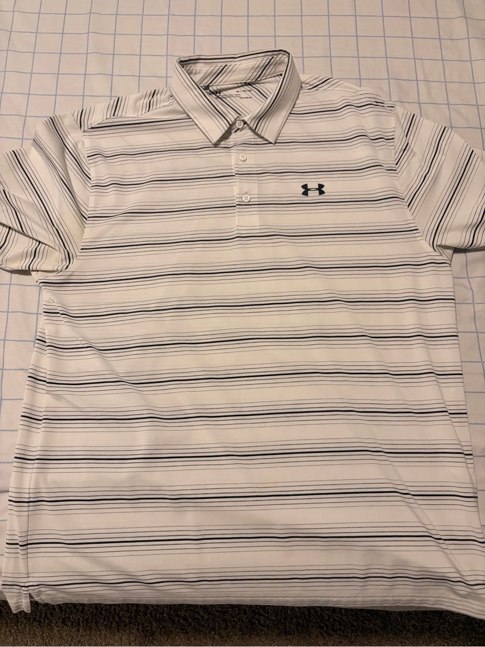 Under Armour Men’s White Polo with Navy Stripes